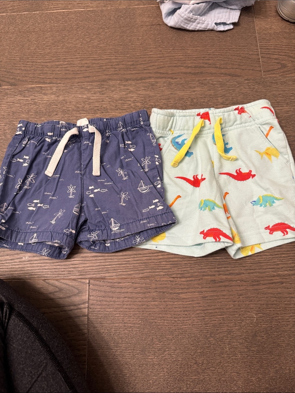 Kids Cotton Drawstring Shorts - Navy & Mint Dinosaur Prints